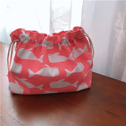 Yile katoenen linnen voering trekkoord handtas lunchtas multi patroon vis walvis pinguïn: Roze rode walvis