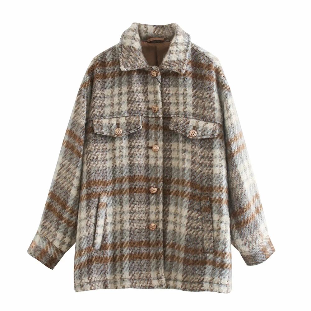 Xnwmnz za kvinnor check overshirt damer vintage krage rutig kappa med långa ärmar kvinnliga streetwear flickor