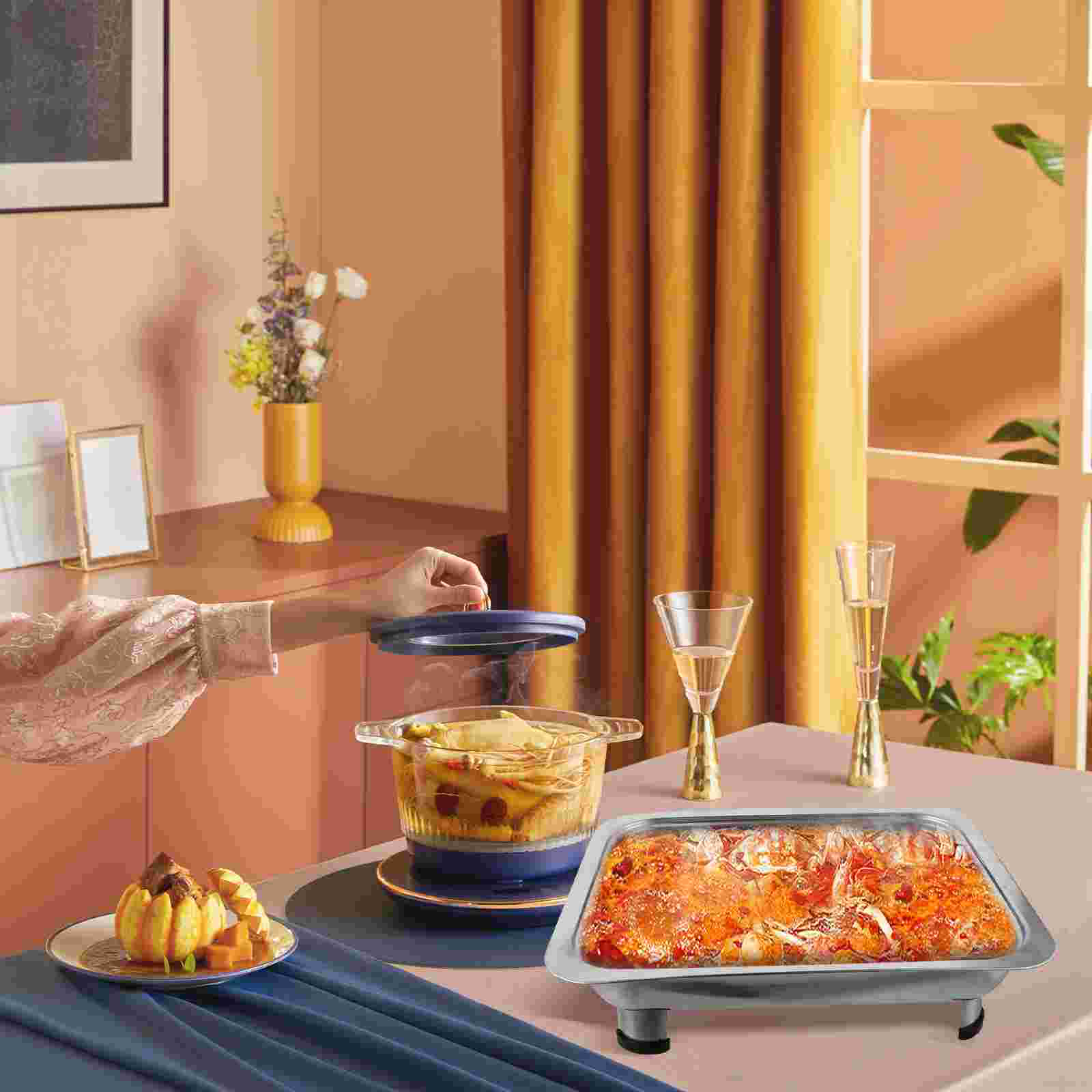 Rechteckiger Speiseteller aus Edelstahl, Lebensmitteltablett, Buffet-Servierteller, Dampftischhalter, Kunststoffabdeckung für sterben Küche