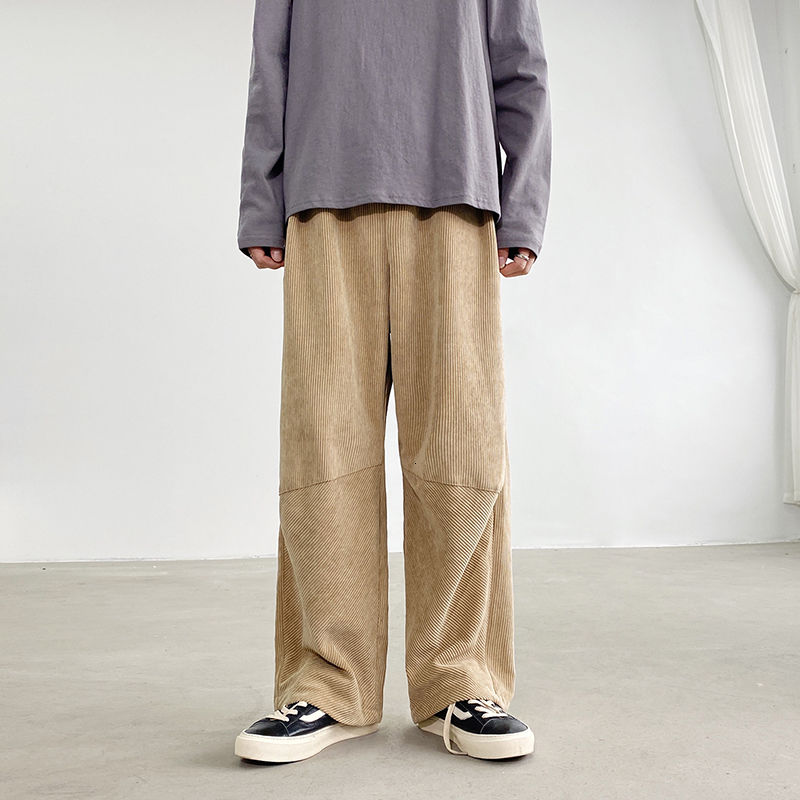 Efterår fløjlsbukser herre & #39 ;s retro afslappet snor lige bukser herre streetwear løse hip-hop plisserede bukser herre: Xxl / Khaki