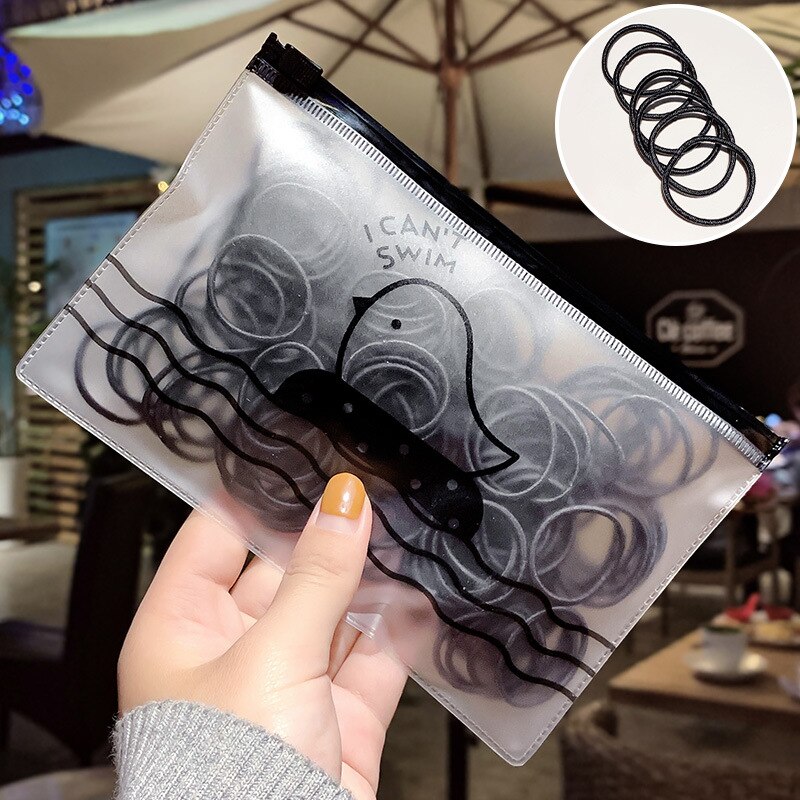 100PCS/Lot Girls Candy Colors 2.5CM Rubber Bands Children Safe Elastic Hair Bands Ponytail Holder Kids Hair Accessories: Black