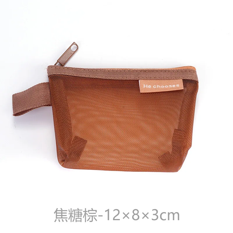 Triangle Mesh Nylon Visible Large-capacity Coin Bags Purses ID Credit Card Holder Pouch Key Earphone Makeup Toiletry Storage Bag: Dark Grey