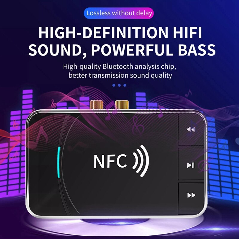 BT300 Nfc Bluetooth 5.0 Audio Ontvanger Zender Draadloze Stereo Bluetooth Audio Adapter Nfc 3.5Mm Aux Rca Auto Speaker