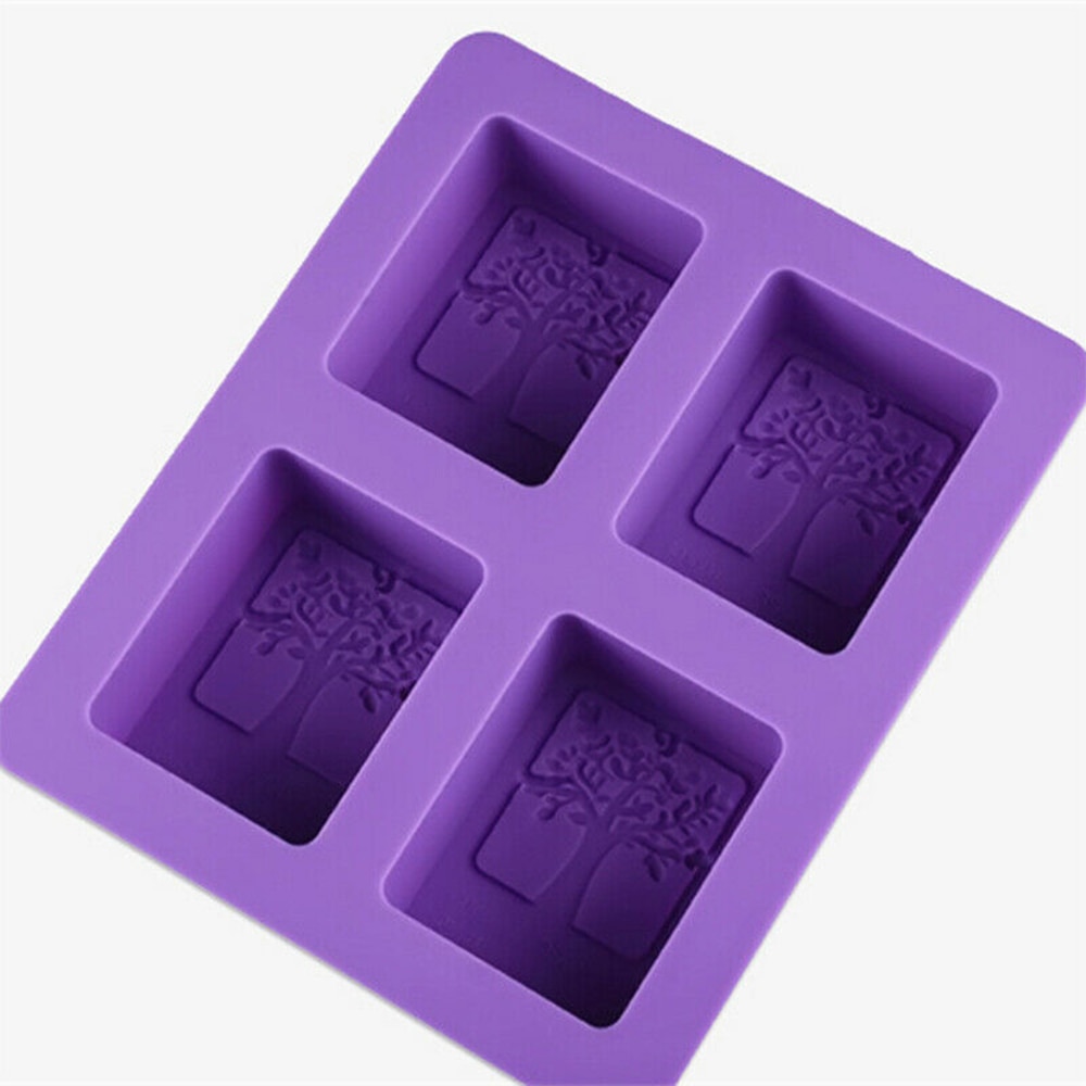 Tree Pattern Rectangle Silicone Soap Mold DIY 4 Hole Crafts Handmade Soap Molds Random Color