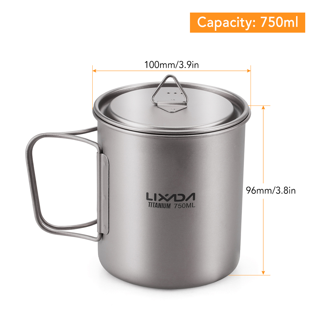 Lixada ultraleichte Titan Tasse Becher 300/350/550 ml/650ml draussen Wasser Tasse Picknick Wasser becher Geschirr mit faltbarem Griff: WEISS