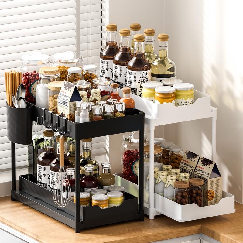 ﻿ 2-Tier Küche Lagerung Unter Waschbecken Organizer Ziehen Doppel-Schicht Waschbecken Demontage Lagerung Rack Badezimmer Küche Desktop Racks