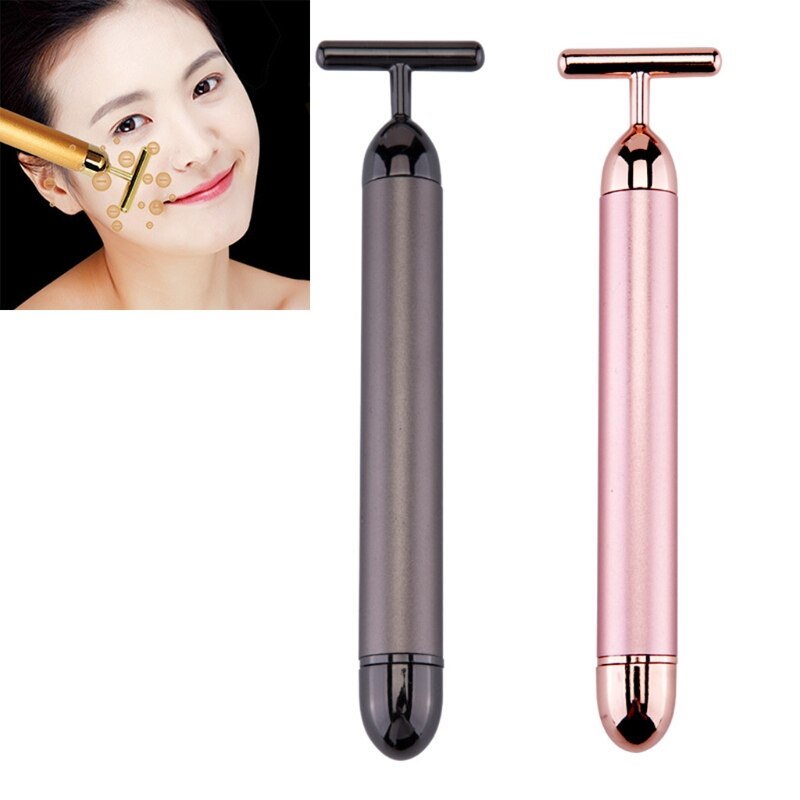 Masajeador Facial eléctrico con forma de T y rodillo 3D, masajeador de brazo, ojo, nariz, cabeza, 24k, Estiramiento Facial instantáneo de pulso dorado