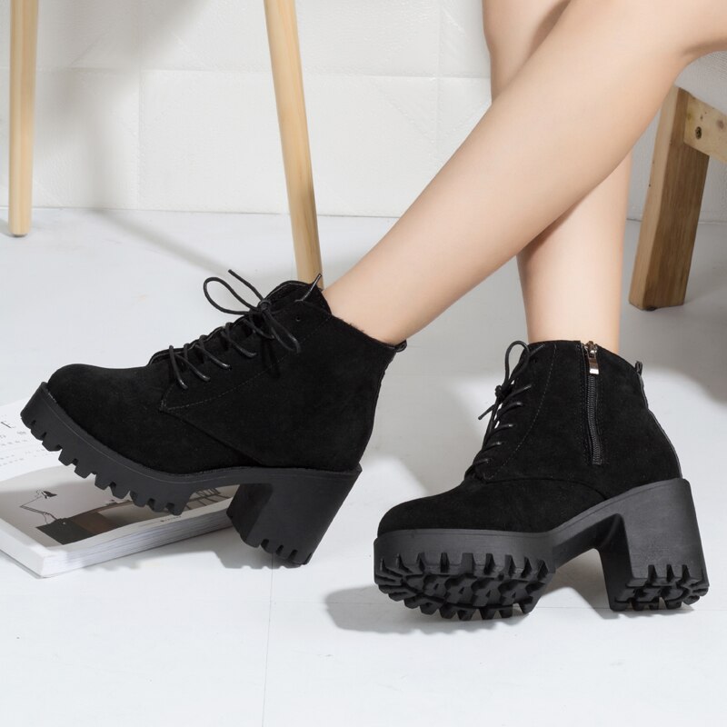Matte Martin boots High Heels Lace Up Ankle Boots For Women Shoes Black Platform Boot botines mujer 2020Winter botines