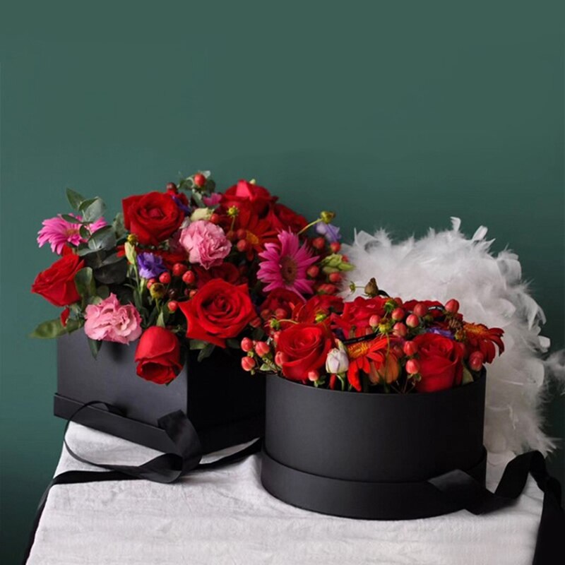 Solid firkantet rund boks rose valentinsdag bursdagsfest favorisert emballasje blomsterdekorasjon høykvalitets håndbokser