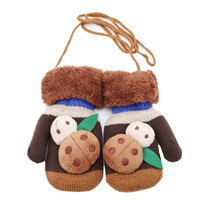 Animale del fumetto Guanti di Inverno Del bambino Bambini Addensare Guanti Caldi Carino Coccinella Lavorato A Maglia Delle Ragazze Dei Ragazzi Guanti Per 4-7 Anni: brown