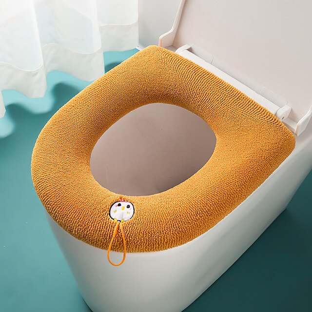 Comfortabele Borduren Badkamer Toilet Seat Cover Winter Wc Cover Huishoudelijke Closestool Mat Seat Case Deksel Deksel: Yellow 2