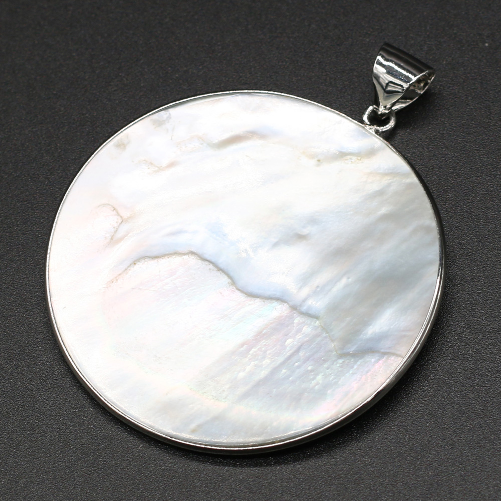 Natural Sliver Color Mother of Pearl Shell Pendant Big Round Sea shell Charm Pendant for Jewelry Making Necklace Supplies