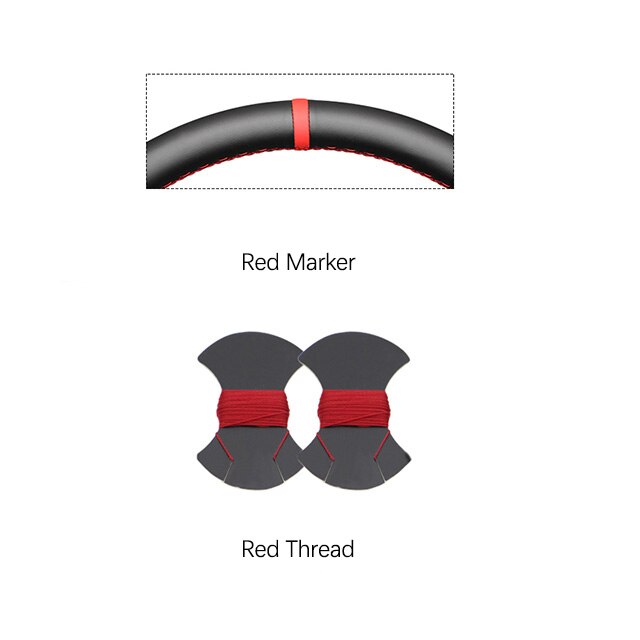 Hand-stitched Black Faux Suede Blue Marker Soft Car Steering Wheel Cover for Renault Clio Captur: Red Marker