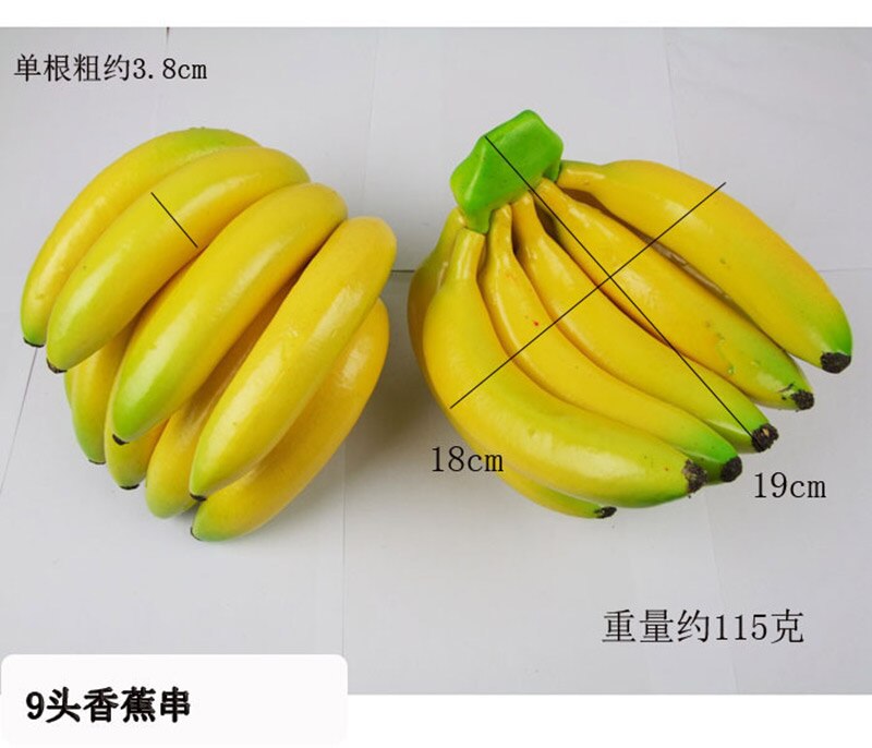 Kunstig banan kejser banan frugt model køkkenskab dekorative foto rekvisitter: 9 hoveder