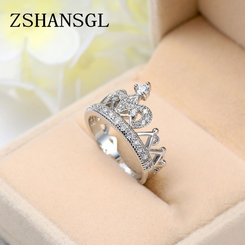 Exquisite Princess Crown Shaped Ring 925 Sterling Sliver CZ Rings for Women Ladies Aneis De Ouro Zirconia Jewelry