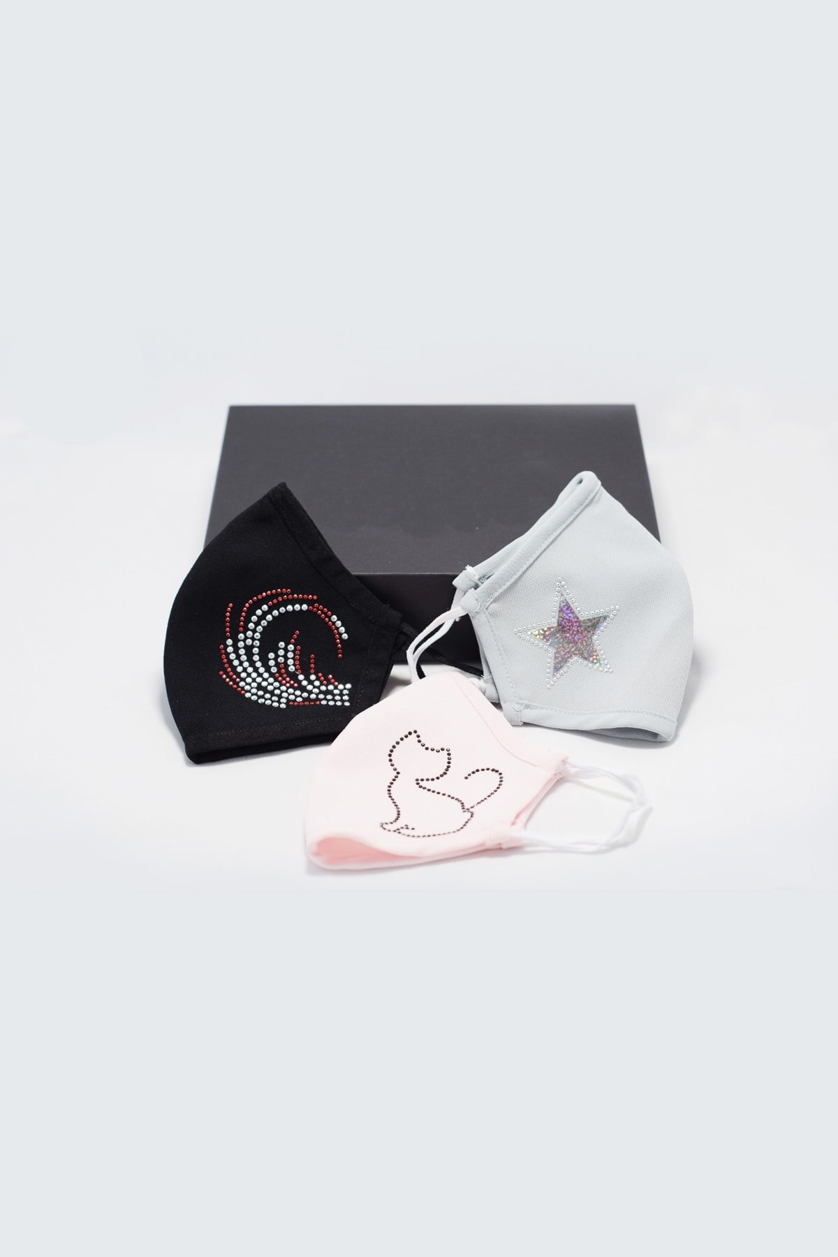 Zircon cubique chat étoile vague motif masque antimicrobien ensemble 3 pièces