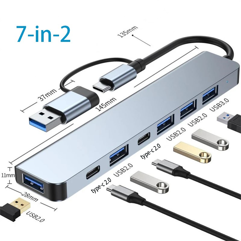 USB C HUB Type C Splitter Thunderbolt 3-dockingstation Laptopadapter met voor Macbook Air M1 iPad Pro: Zilver