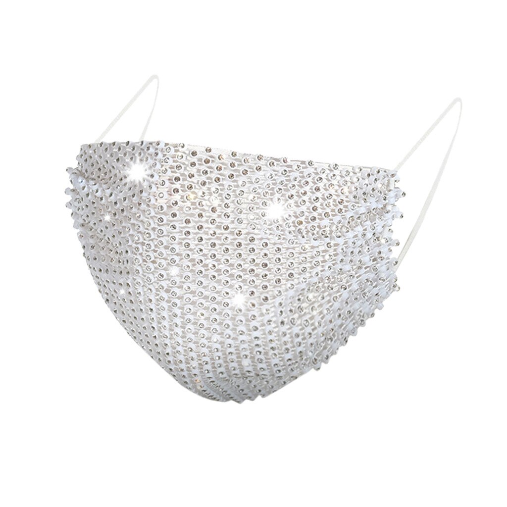 Hoed in snoepkleuren, mondkapje met pailletten voor volwassenen met diamanten, baseballpet, gezichtsbedekking, herbruikbare mondkap voor buitenritten: Wit