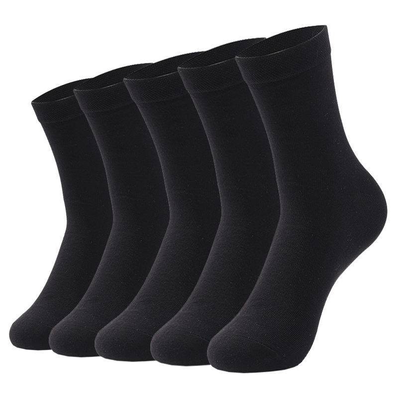 5 pares de calcetines de algodón de tubo medio de color sólido blanco y negro para mujer: L / Negro