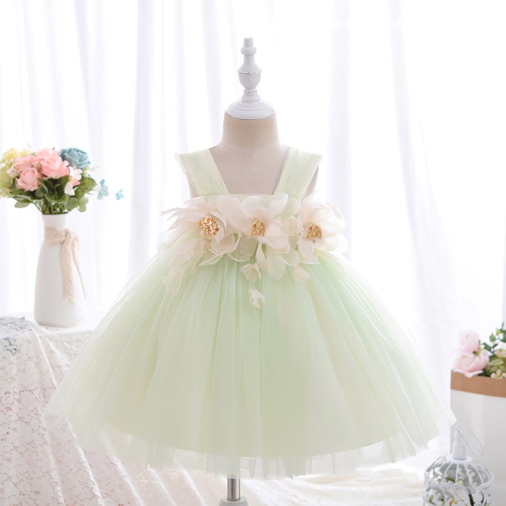 Yoliyolei Sling Baby Girl abiti per bambini Flower Girl abiti da ballo abiti in Tulle Casual Wedding Party abiti per bambini per 1-4 anni: green / 12m