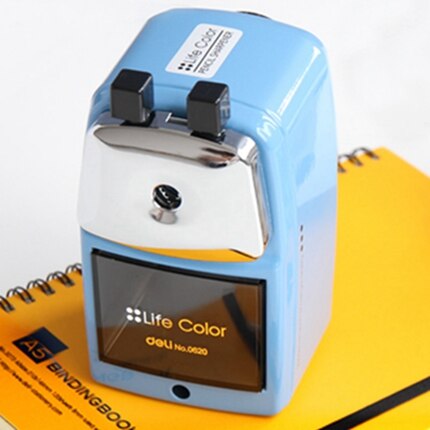 Deli 0620 Sacapuntas de lápiz con manivela manual Sacapuntas de estudiante lápiz infantil afilador de 2 colores giratorios tipo lápiz con accesorio para mesa: 0620-Blue