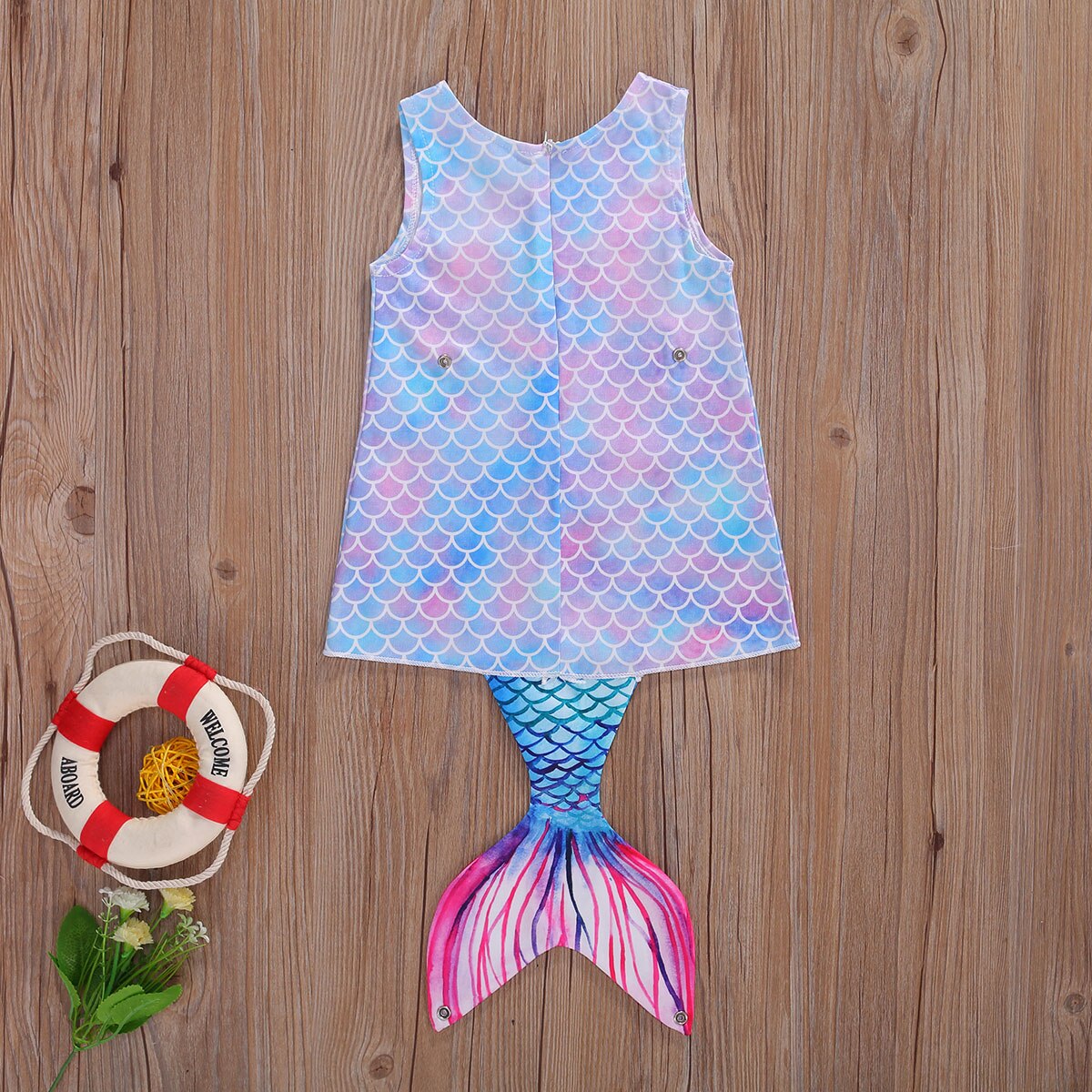 Vestido Da Menina Do Bebê Inafant Sereia Tanque Mangas Impresso Vest Tops Decorativo Escala Escudo Criança Crianças crianças Roupas de Verão