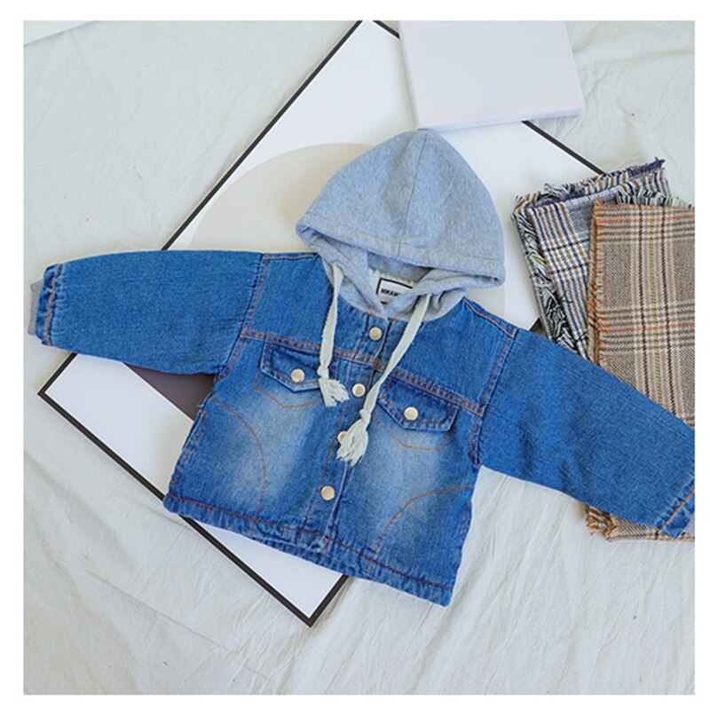 SFC-254 Kinderen Baby Jongens En Kinderen Winter Bovenkleding Donkerblauw Pluche Jean Bleack Capuchon Jas
