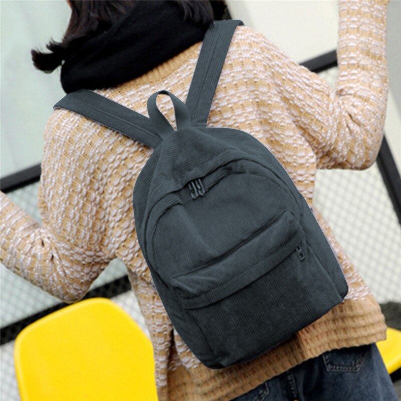 Corduroy rygsæk kvinder skole rygsæk ren farve kvinder rygsæk teenger pige skoletasker kvindelige mochila taske pack