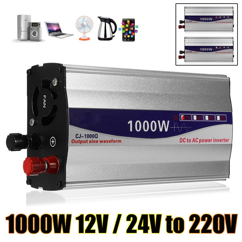 1Set LED Display 1000W Pure Sine Wave Power Inverter 12V/ 24V To 220V Converter Transformer Power Supply Inverter