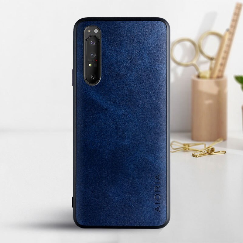 Pokrowiec na Sony Xperia 1 III funda luksusowa skórzana w stylu klasyczny z miękką obudową robić sony xperia 1 iii pokrowiec coque capa biznes hoesje: ciemny niebieski