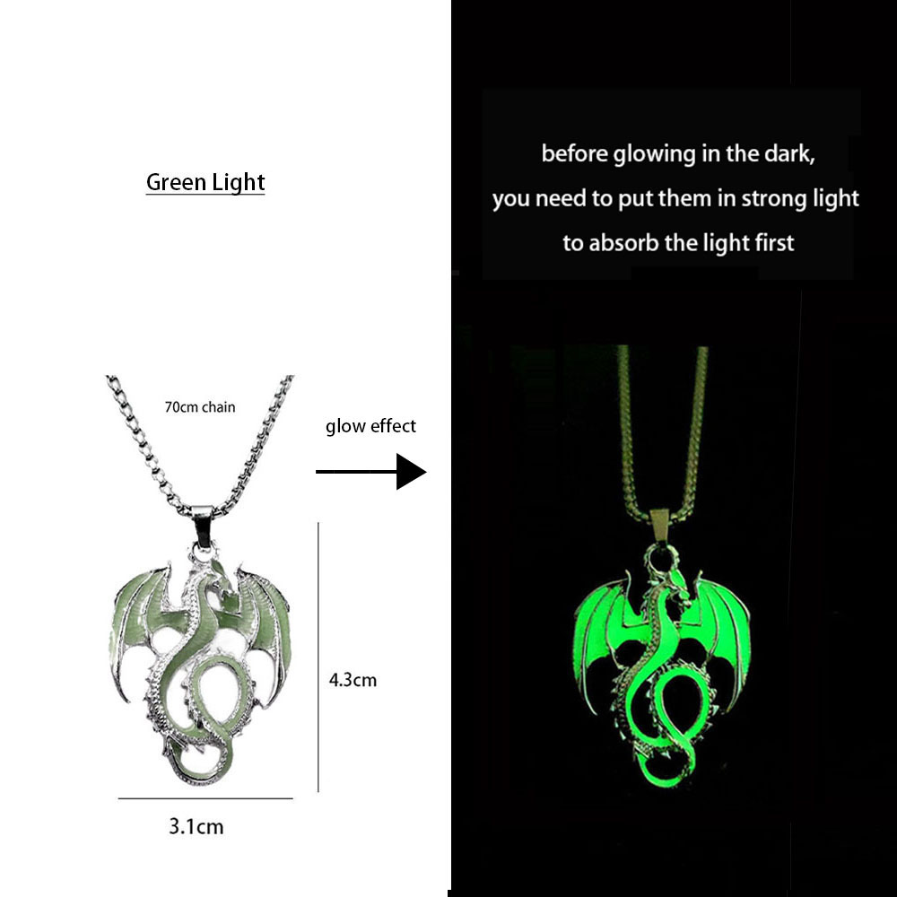Luminous Dragon Necklace Glowing Night Fluorescence Antique Vintage Glow In The Dark for Men Women Party Halloween Day Club: Blue white zinc plated