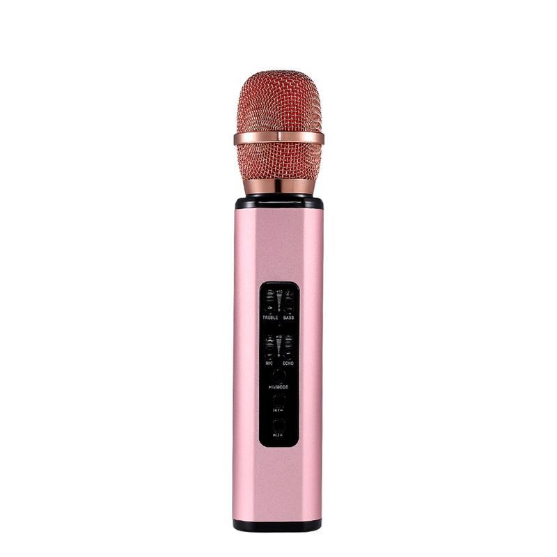 Microfono Karaoke Bluetooth - Microfono Intelligente Portatile Wireless con Doppio Altoparlante per Telefono Cellulare: Rosa