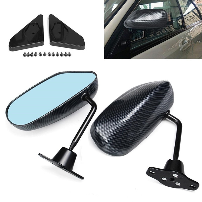 1 paar Universele Auto Carbon Fiber Autos Blauw Achteruitkijkspiegel F1 Carbon Look racing Zijspiegel Glas & Breed hoek Metalen Beugel