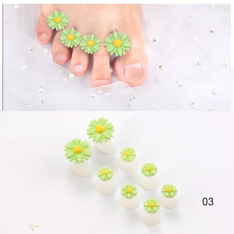 Separadores de dedos de espuma de silicona, espaciadores suaves, Margarita, flor, girasol, herramienta de cuidado de los pies, 8 unidades: Amarillo claro