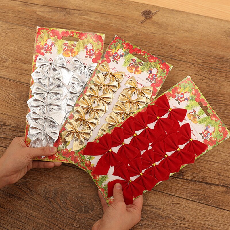 12pcs Christmas Butterfly Bow Hanging Decor For Decoration Home Gold Silver Red Bowknot Xmas Tree Ornament Year 2022 Navidad