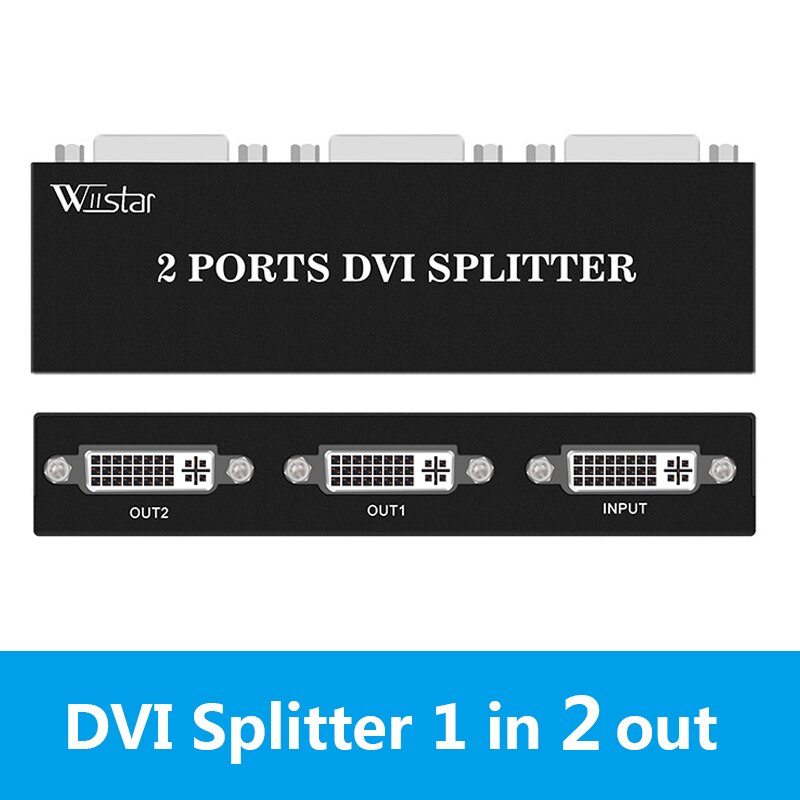 Wiistar 2 Poort DVI Video Splitter Dual Monitor (1 in 2 out Splitst 1 Video Signaal naar Dual Display) ondersteunt Cascade Aansluiting
