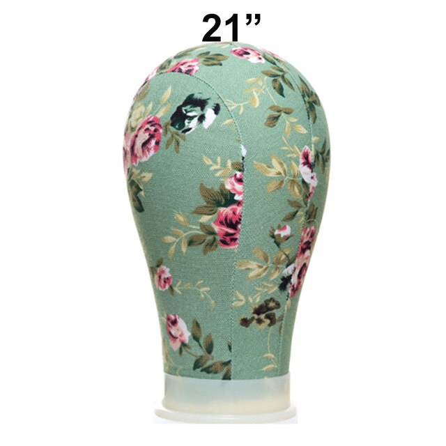 Blomsterlærred blok mannequin parykhoved med stand blonde parykholder til fremstilling af parykker styling hat display manikin maniquin hoved: 21 tommer grøn blomst