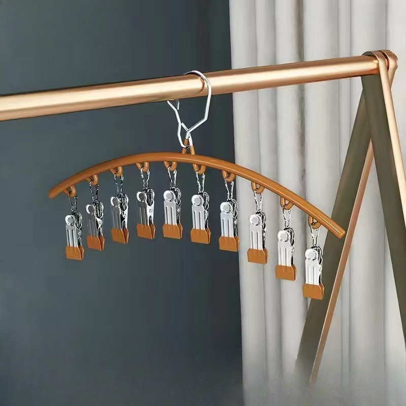 Stojak na skarpety ze stali nierdzewnej, wiatroodporny stojak na skarpety z wieloma klipsami, bezszwowy, wielofunkcyjny wieszak na ubrania robić użytku domowego na balkon: Jasno szary