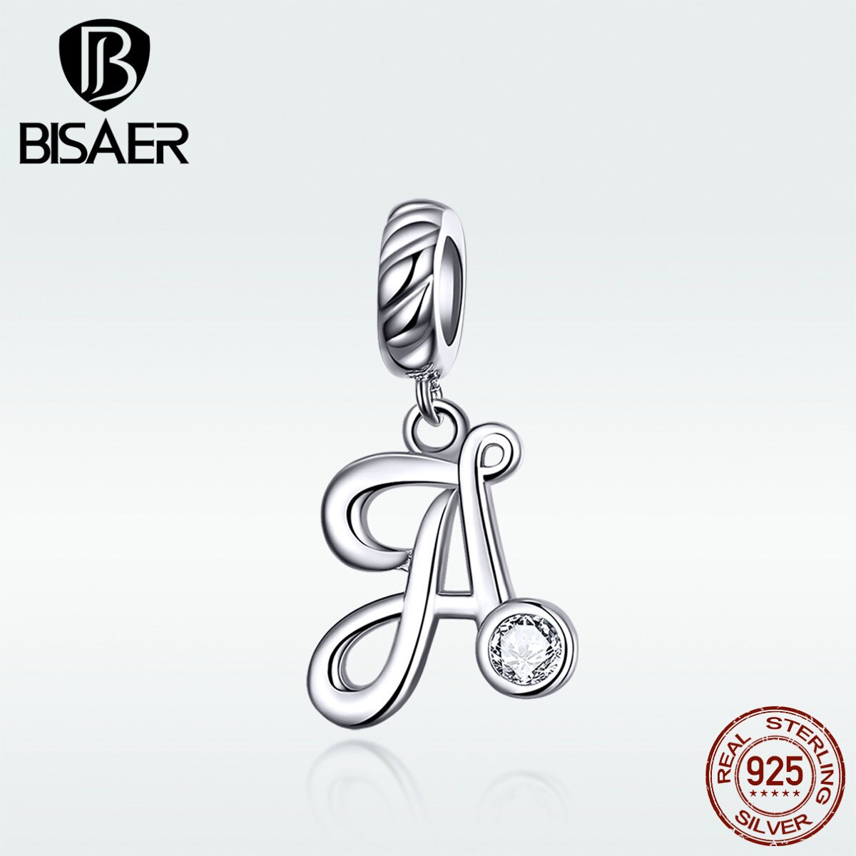 BISAER Letter Charms 925 Sterling Silver Alphabet A Beads Charms fit Women Charm Bracelets Silver 925 Jewelry Making ECC1183-A