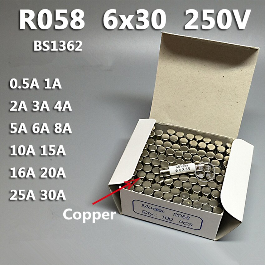 10 Stck RO58 6*30mm flink Keramik Sicherung 6x30 Sicherung 250 V 0.5A 1A 2A 3A 4A 5A 6A 8A 10A 13A 15A 16A 20A 25A 30A