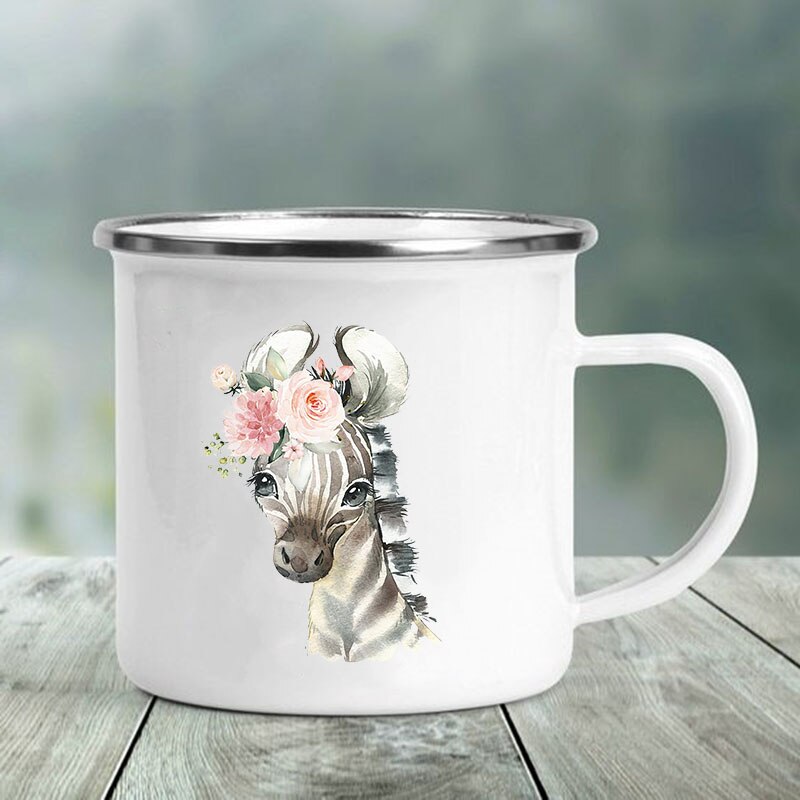 Søtt dyr bokstavtrykk krus glass kaffe te kopp drikker dessert frokost melk kopp emalje krus håndtak drinkware: Xh1986-a015wh-8
