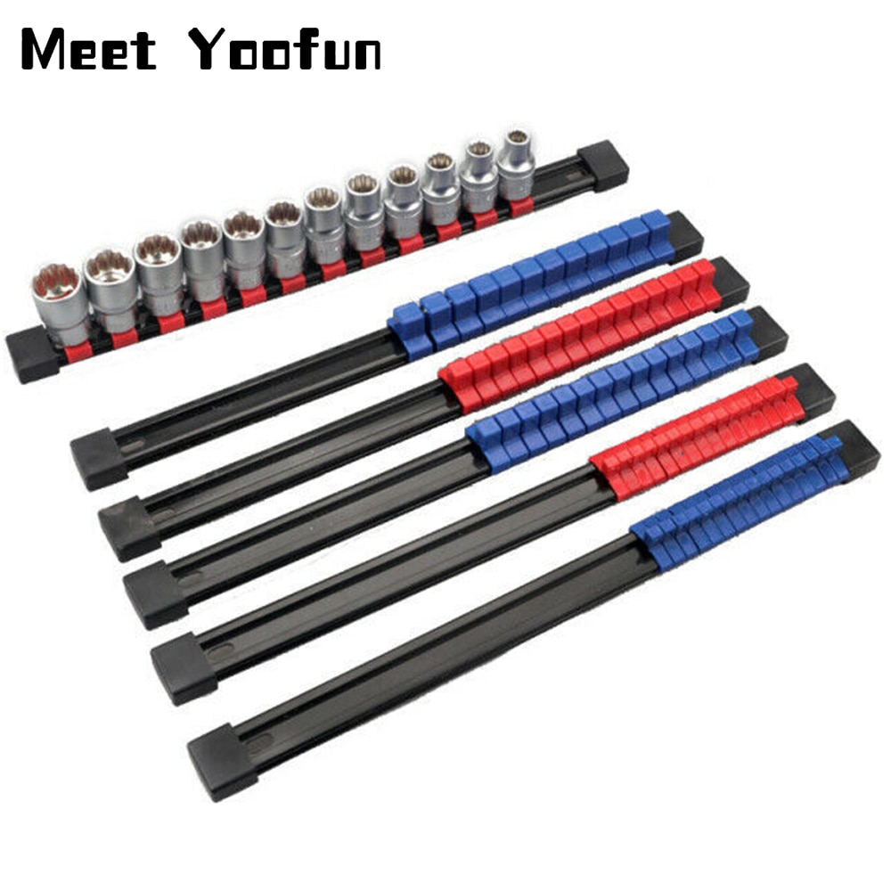 6Pcs ABS Socket Wrenches Holder Adjustable Finisher 1/4 3/8 1/2 Storage Mountable Sliding Stand Sleeve Holder Rail Rack Tool