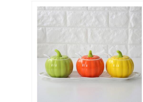 Ceramics pepper pattern seasoning box tank salt can cute vegetables Exterior oil tank kitchen utensils seasoning bottle: F