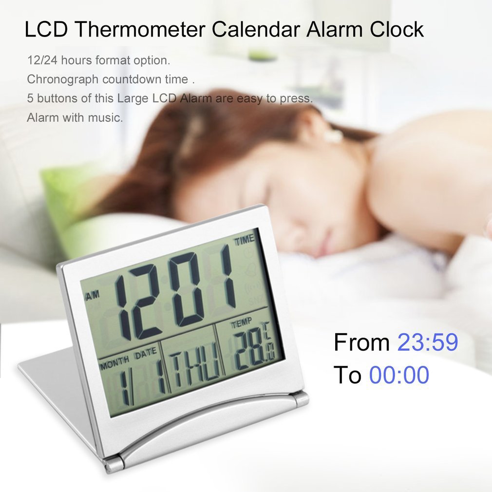 Digital Calendar Temperature LCD Digital Alarm Clock Portable Folding Electronic Calendar Thermometer Desk Clock For Bedroom