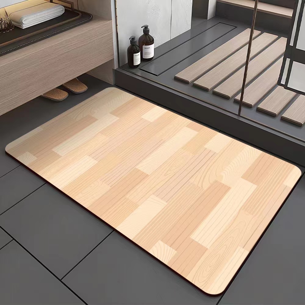 Wood Grains Printed Bathroom Mat, Absorbent Bath Carpets, Toilet Doormat, Floor Rugs, Beside Bathtub, Anti-Slip Pad 40x60: 1 m2 / Navy Blue