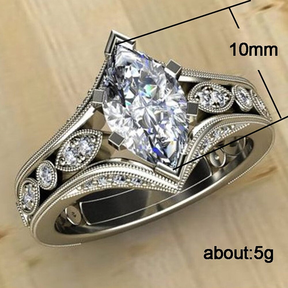 Huitan Crystal Marquise Zircon Women Wedding Engagement Party Ring Silver Color Female Trendy Jewelry Fine