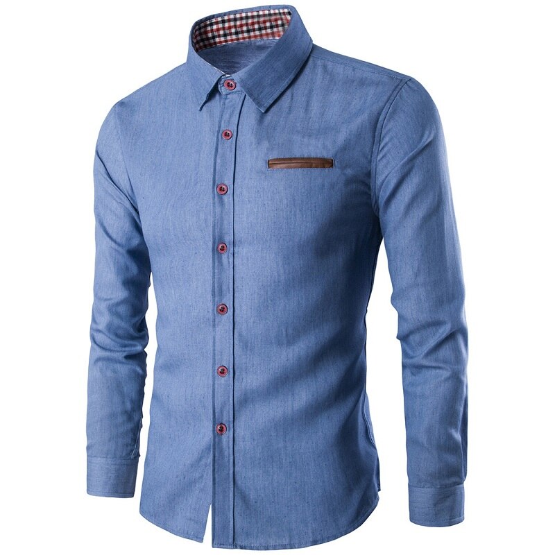 Merkki miesten paita bisnes pitkähihaiset denim paidat rento slim fit camisa farkut maskuliininen miesten vaatteet s -3xl: Vaaleansininen / M