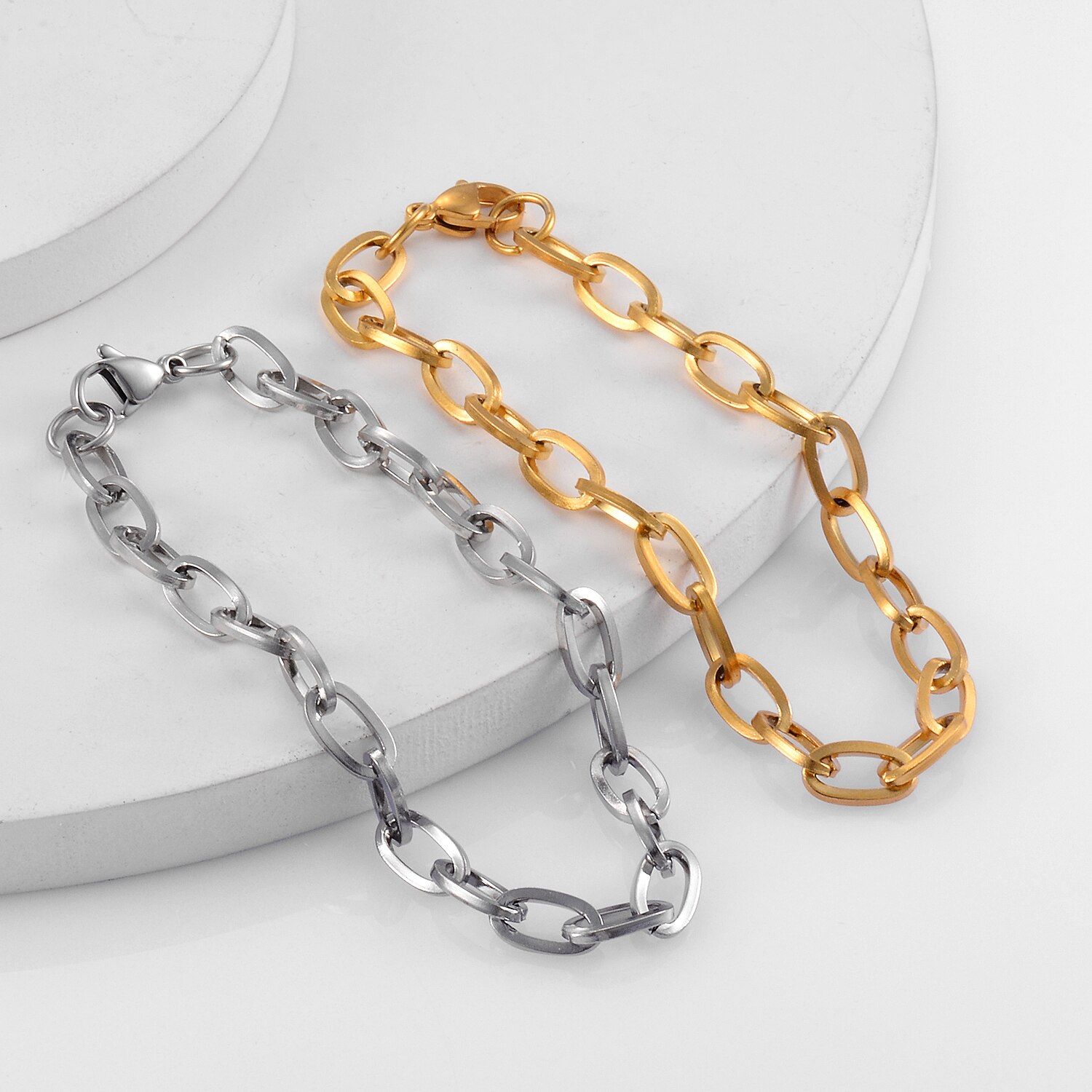 Charm Stainless Steel for Women Girls Gold Color Herringbone Link Bracelet Bohemian Jewelry