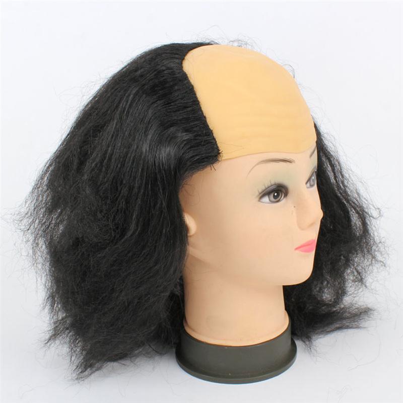 Bald Wig Funny Old Lady Wigs Masquerade Supplies Wig Head Mask Costume (Black)