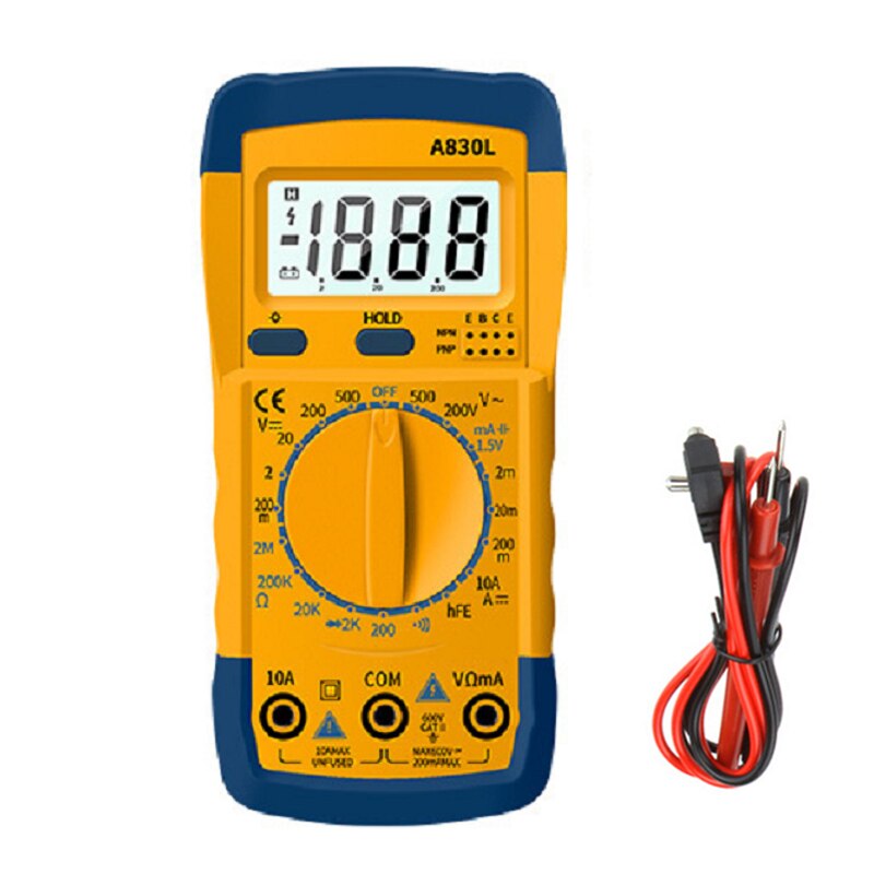 LCD Digital Multimeter A830L AC DC Voltage Diode Freguency Multitester Current Tester Luminous Display With Buzzer Function: blue yellow A830L